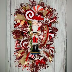 Peppermint Santa Nutcracker Swag